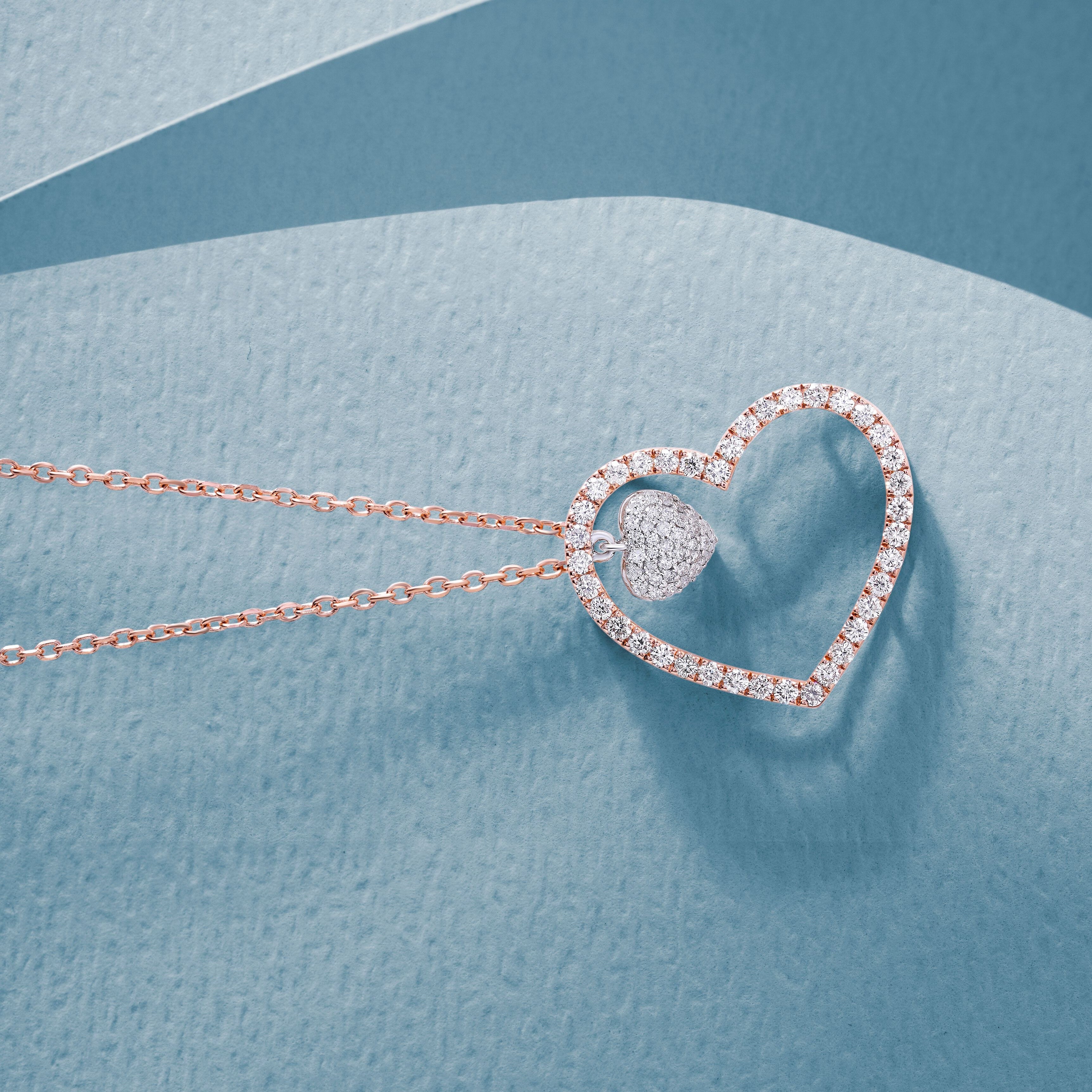 Double heart pendant chain silver